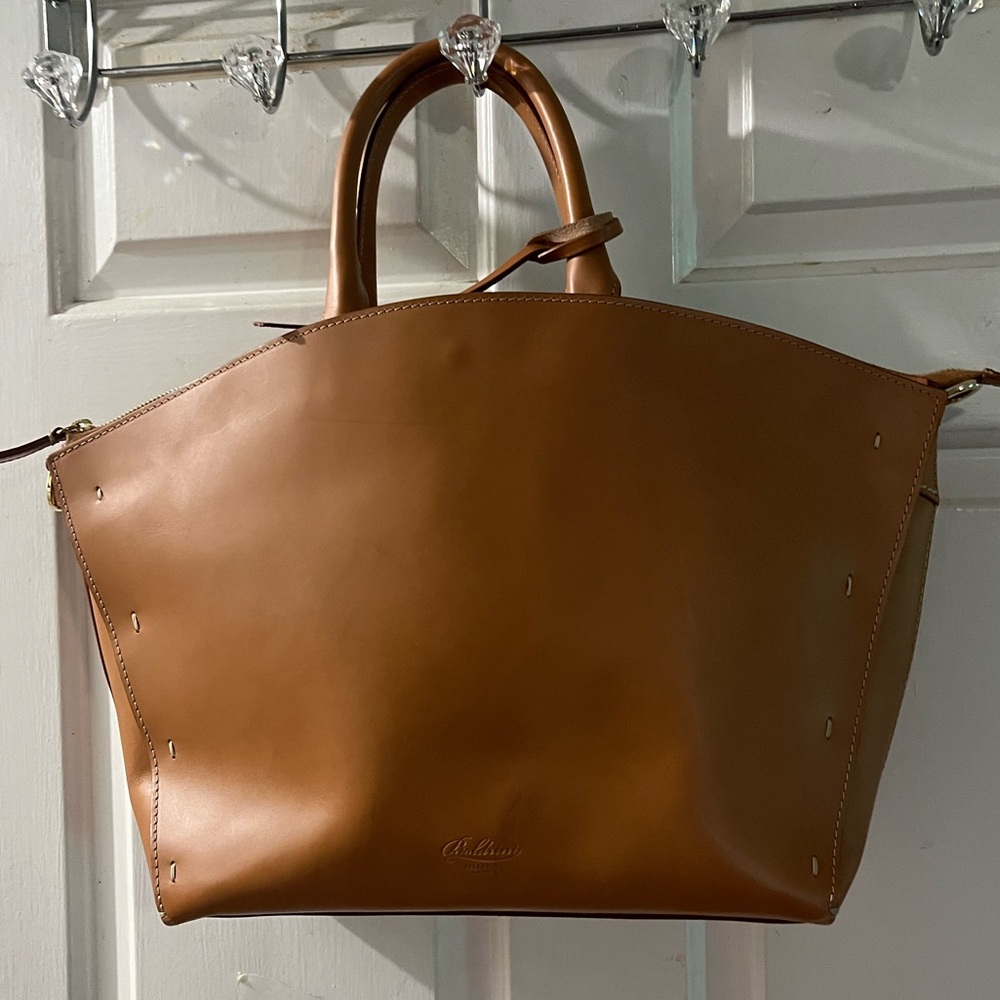 Luxurious Brown Leather Tote Bag with Dome Shape